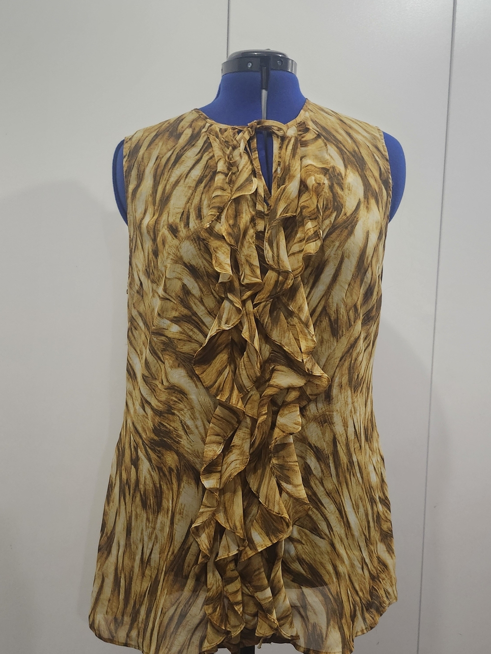 Women’s Ruffle Front Sleeveless Blouse - Golden Brown